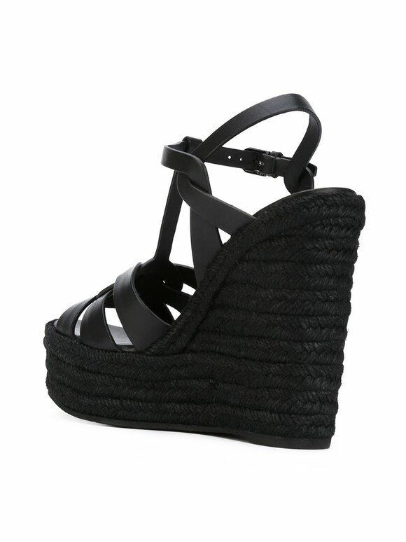 Saint Laurent - Tribute Black Leather Espadrille Wedge, 95mm