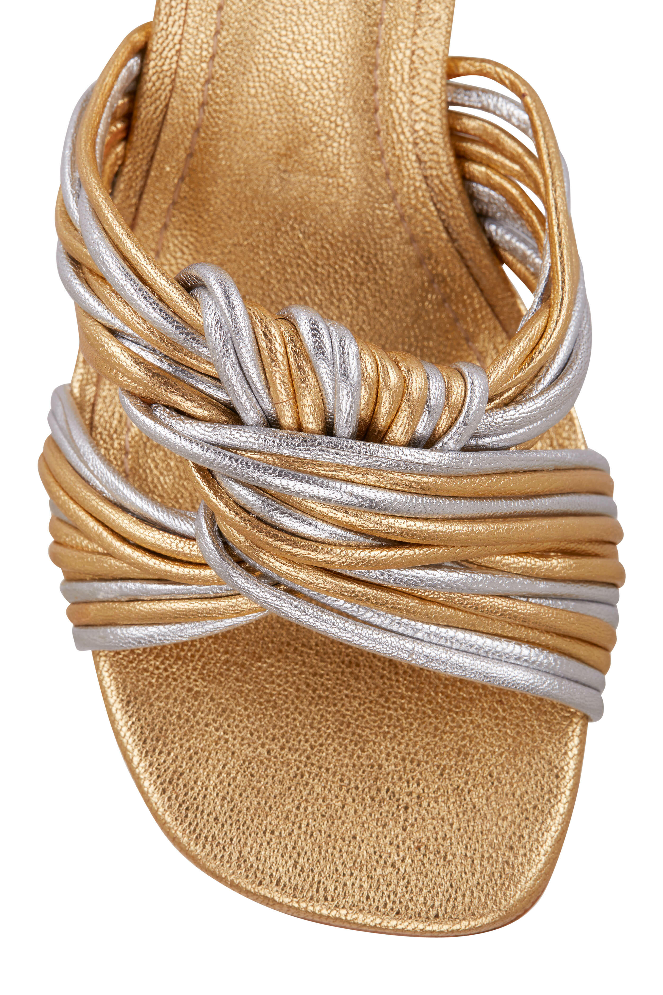 Mercedes Castillo - Nicole Gold & Silver Leather Sandal, 65mm
