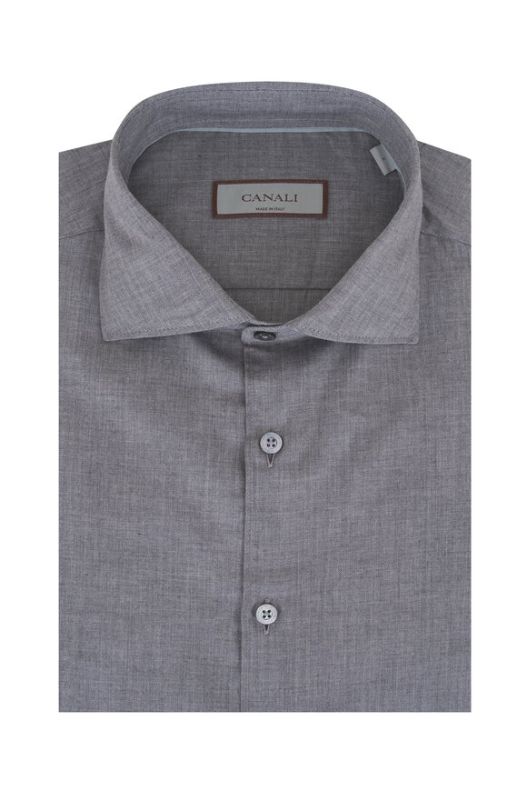 Canali Gray Micro Chevron Sport Shirt