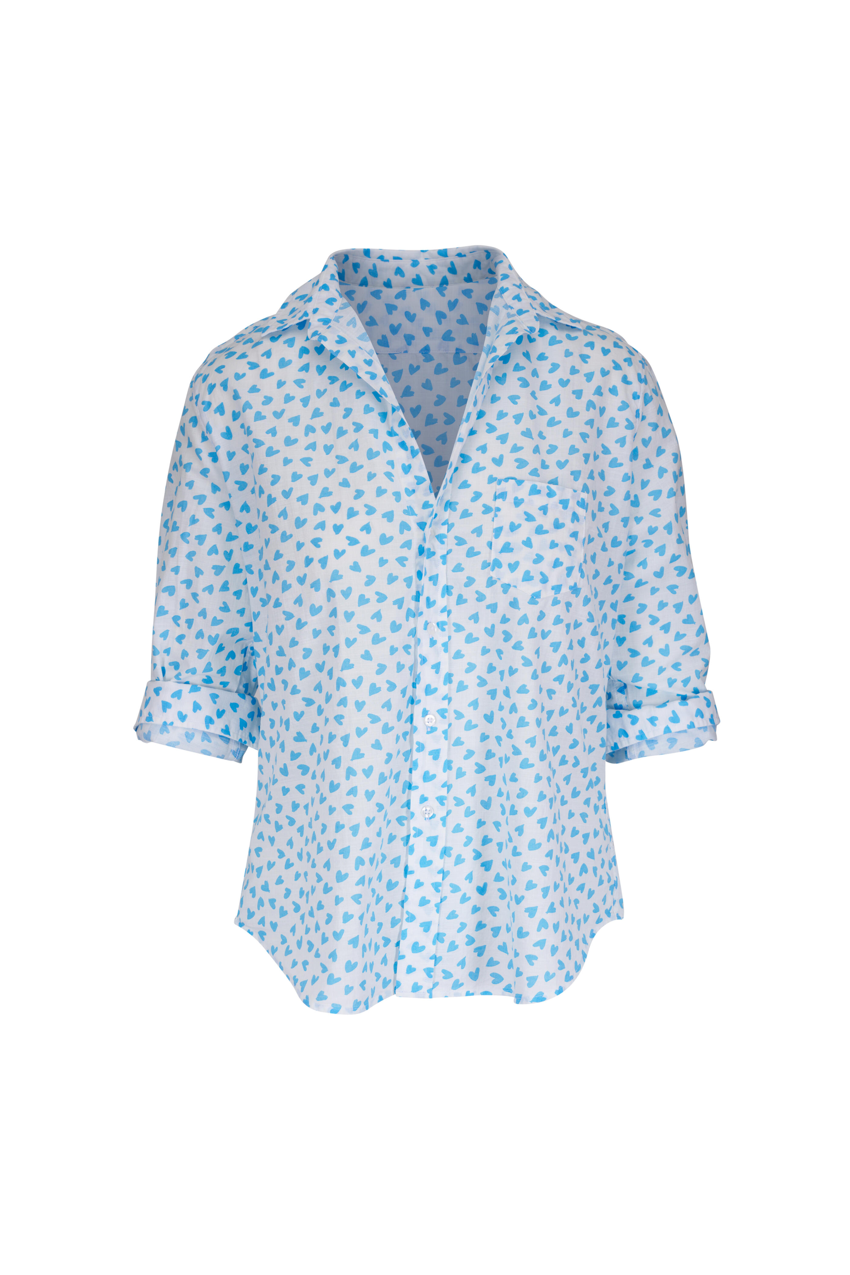 Frank & Eileen - Eileen Blue Heart Print Cotton Button Up Shirt