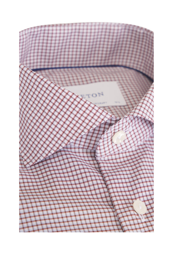 Eton Orange Check Cotton Contemporary Fit Dress Shirt - view 2