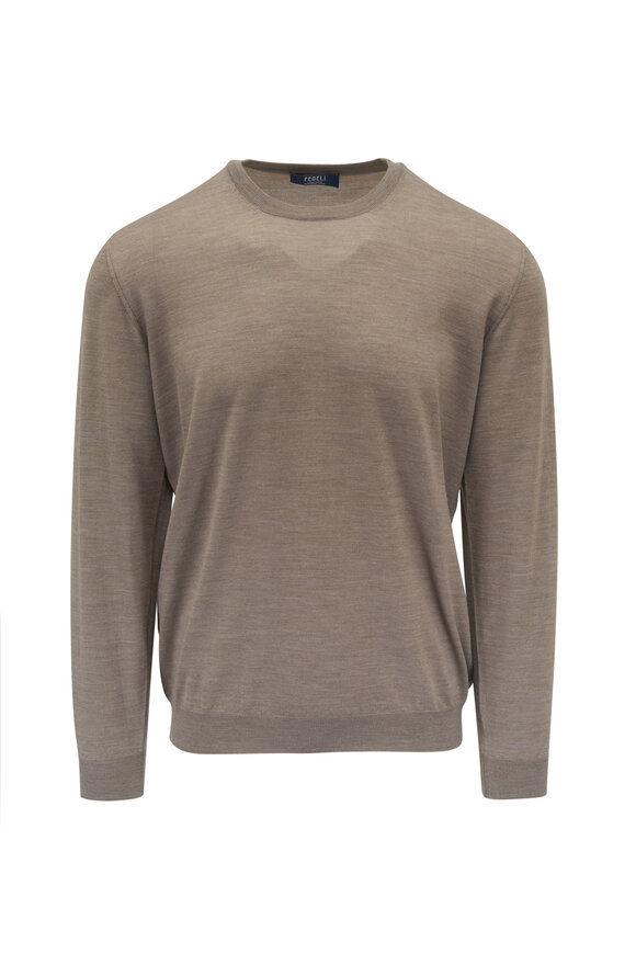 Fedeli Taupe Super 140's Wool Crewneck Pullover