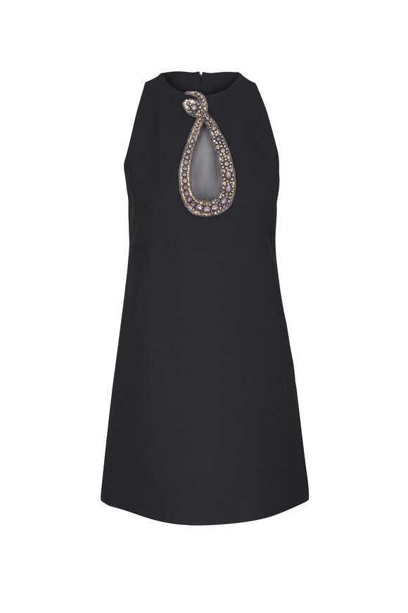 Valentino Black & Crystal Snake Embroidered Mini Dress
