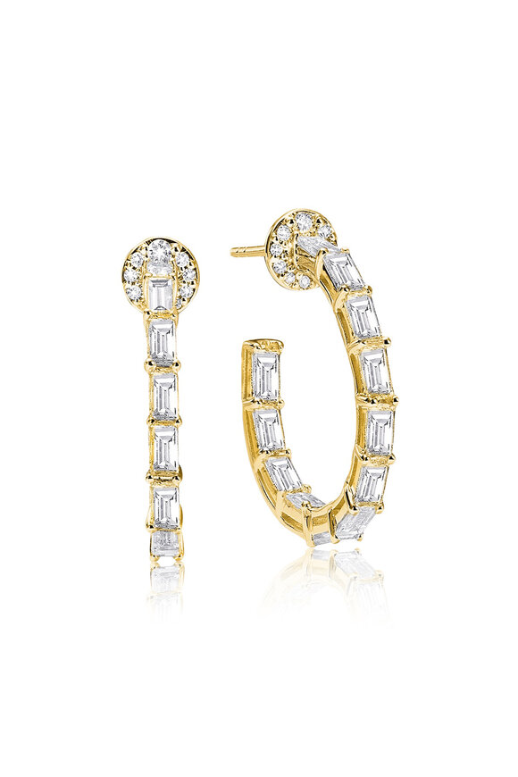Nam Cho 18k Yellow Gold White Diamond Baguette Hoop