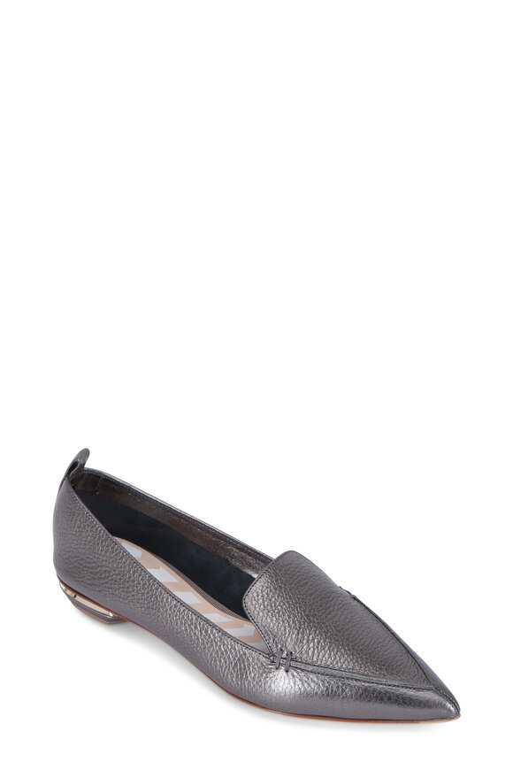 Nicholas Kirkwood - Beya Metallic Pewter Leather Pointed Flat