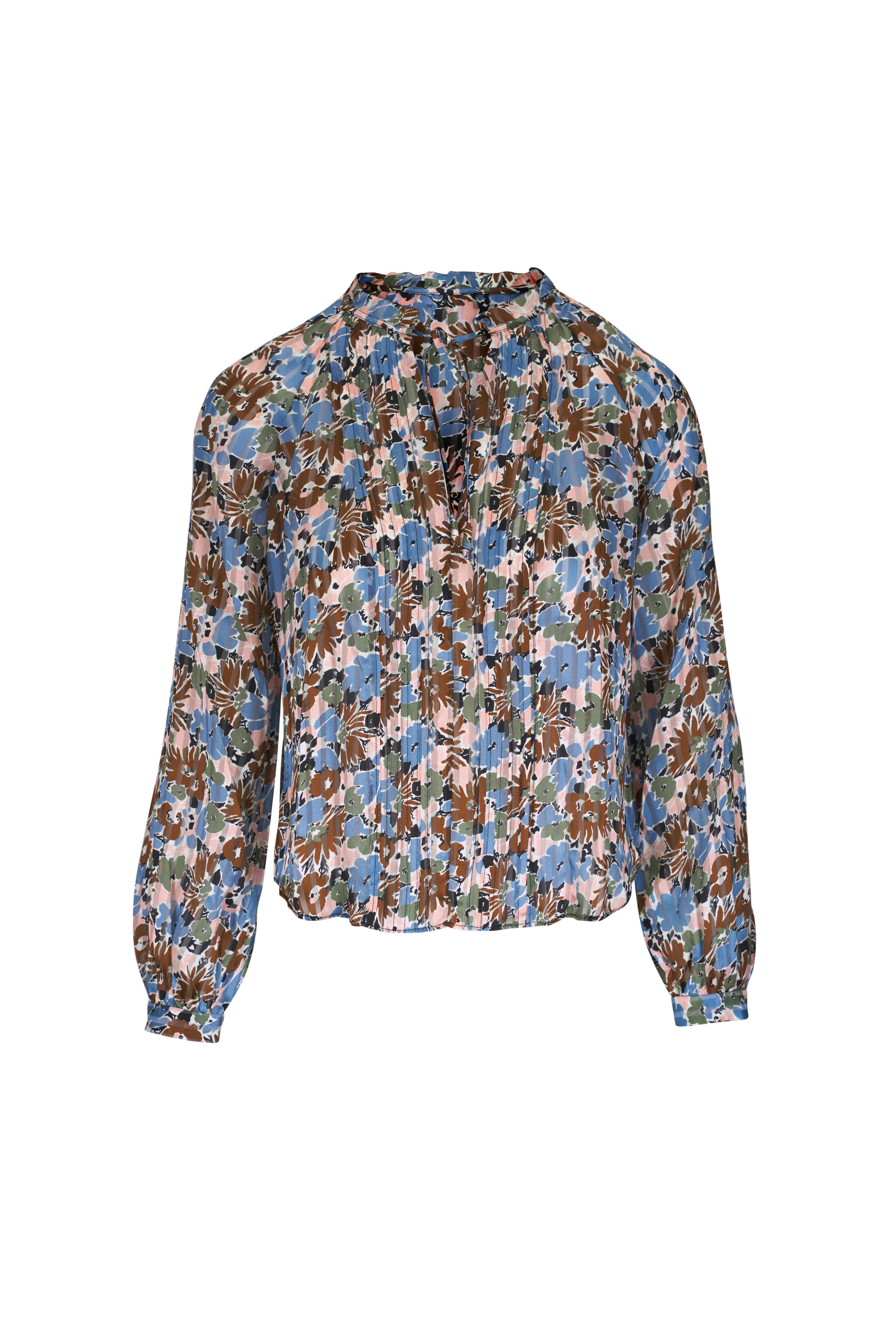 Veronica Beard - Linds Lake Mist Multi Floral Silk Top