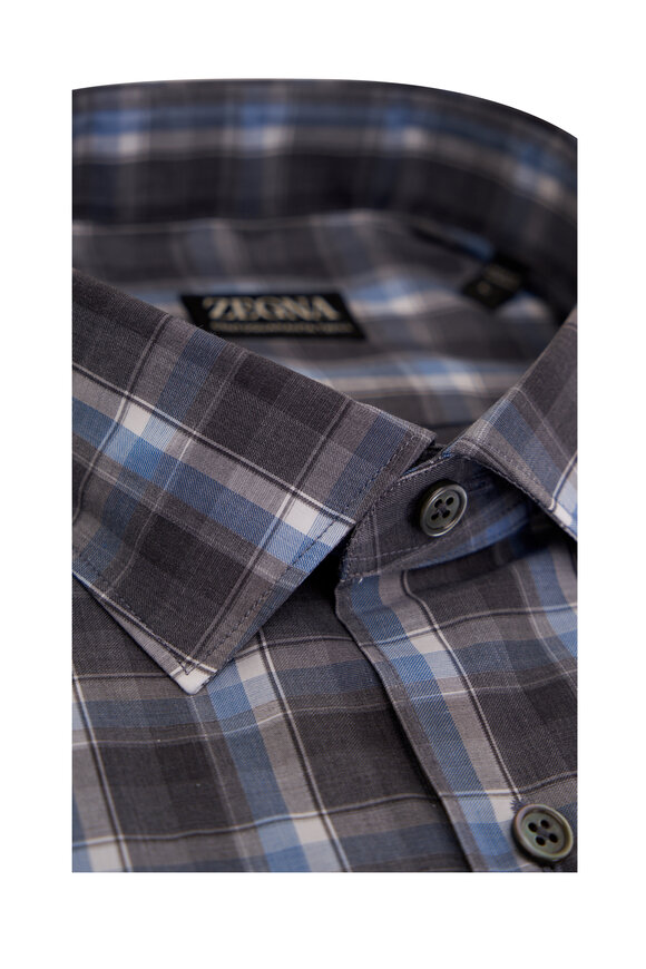 Zegna - Blue & Gray Plaid Cotton Sport Shirt 