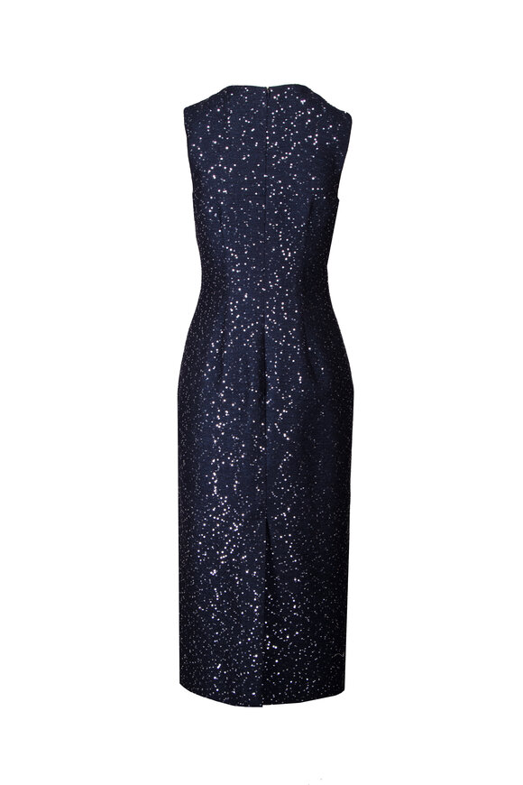 Oscar de la Renta Sequin Tweed Navy Blue Cocktail Dress - view 2
