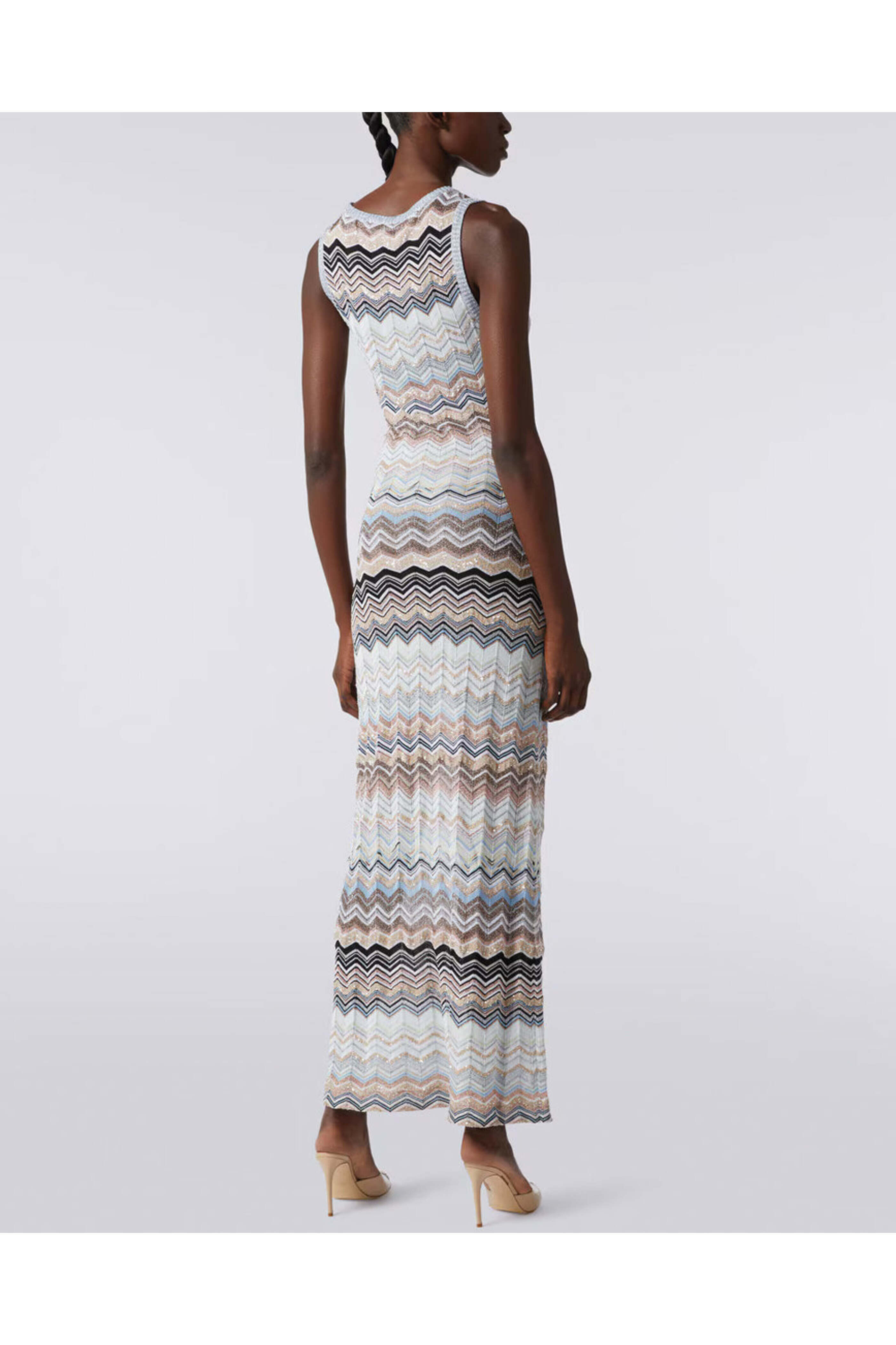 Missoni - Light Blue and Beige Chevron Sleeveless Long Dress