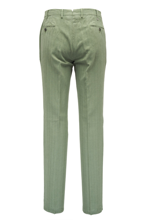 PT Torino - Green Herringbone Flat Front Pant