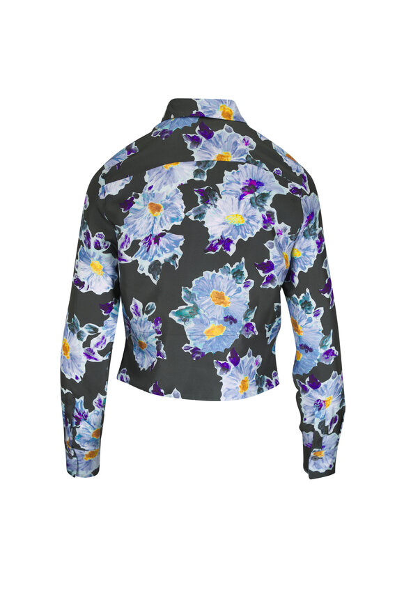 Odeeh Foggy Blue Floral Print Silk Blouse - view 2
