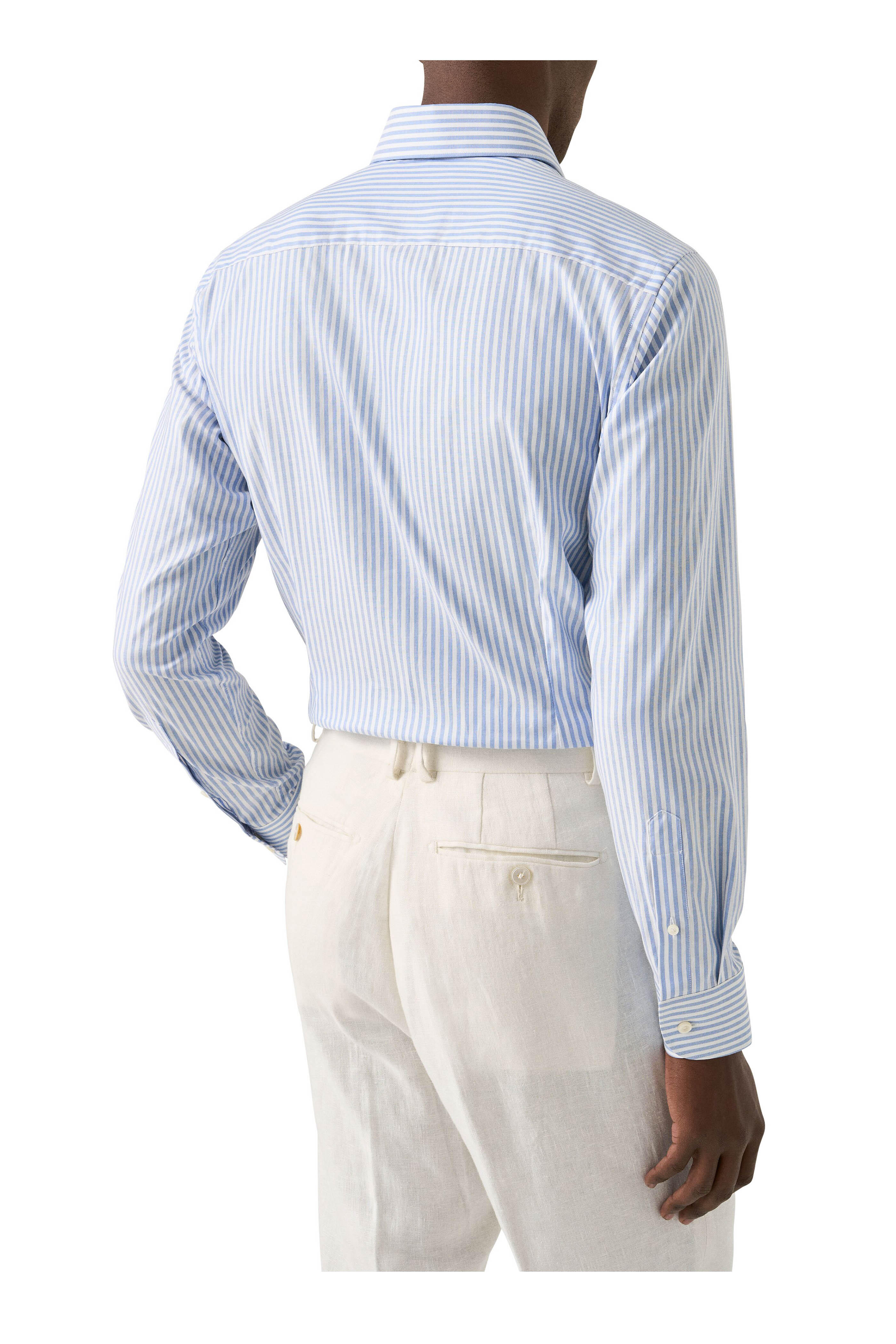Eton - Blue & White Stripe Cotton Dress Shirt - view 3
