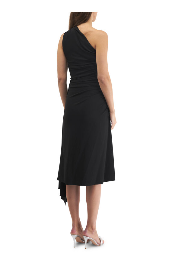 Michael Kors Collection - Black Ruched One Shoulder Midi Dress