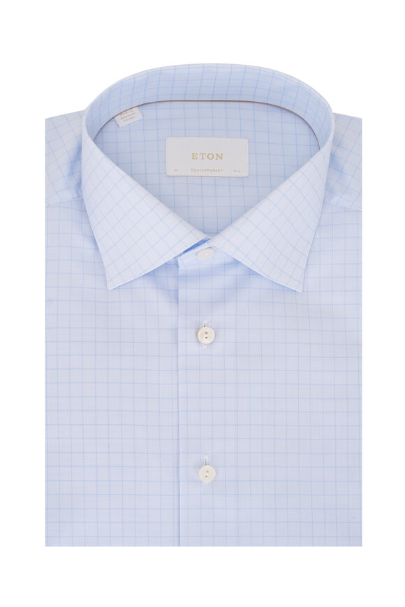 Eton Light Blue Check Contemporary Fit Dress Shirt
