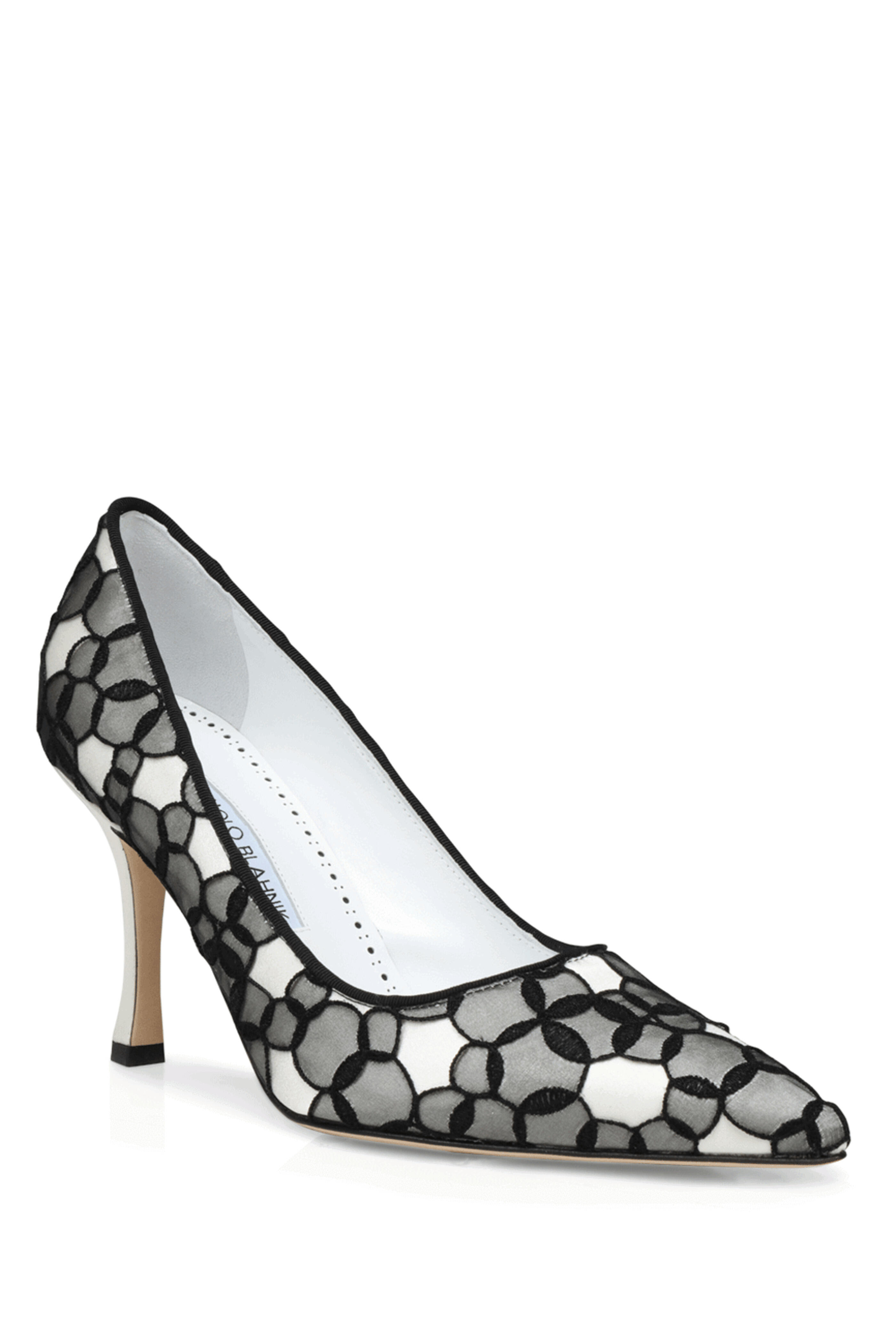 Manolo Blahnik - Neliraval Circle Satin Pump in Cream and Black
