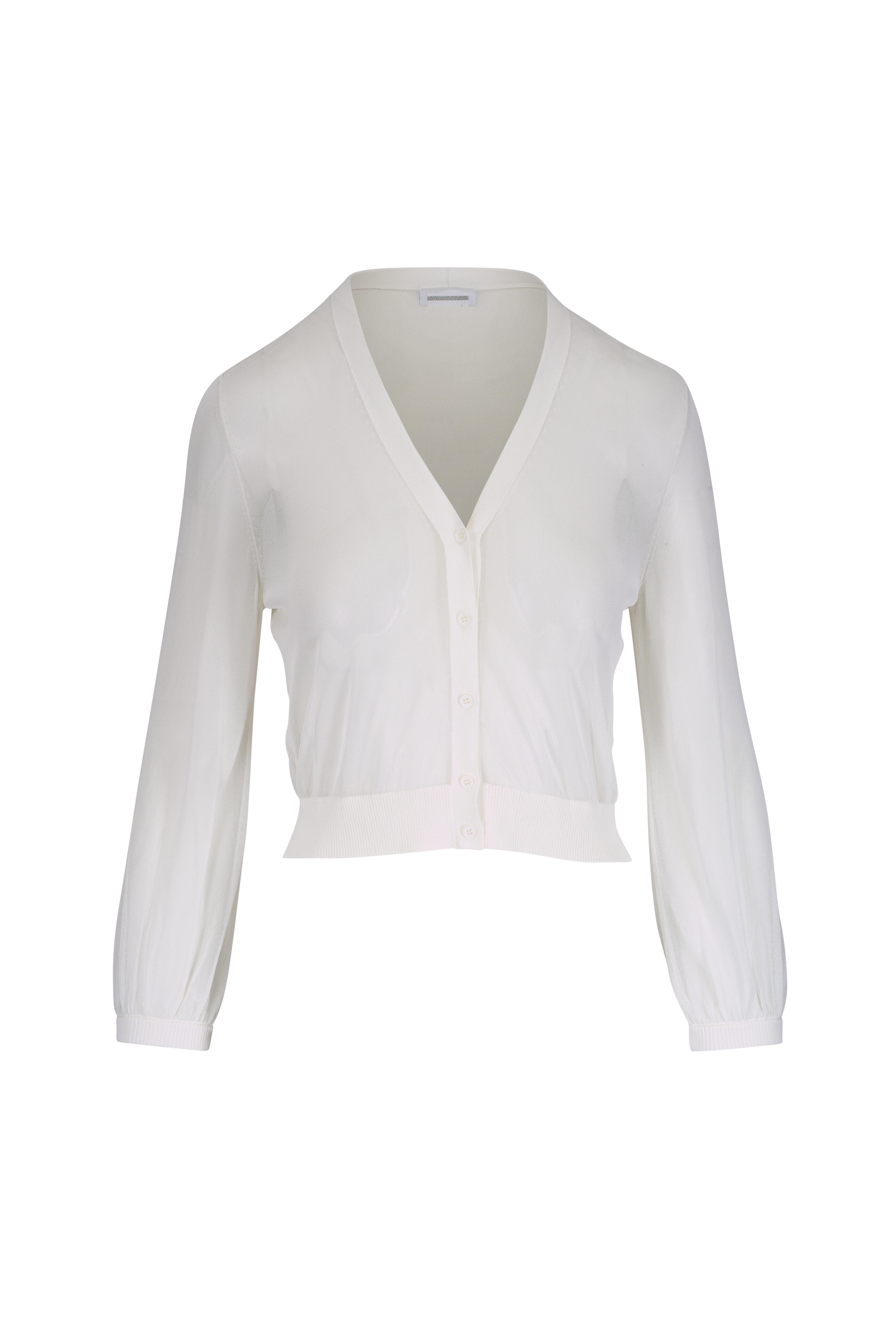 トップス Volume Sleeve Sheer Knit Cardigan Akris Punto - Cream Volume Sleeve Sheer Knit Cardigan