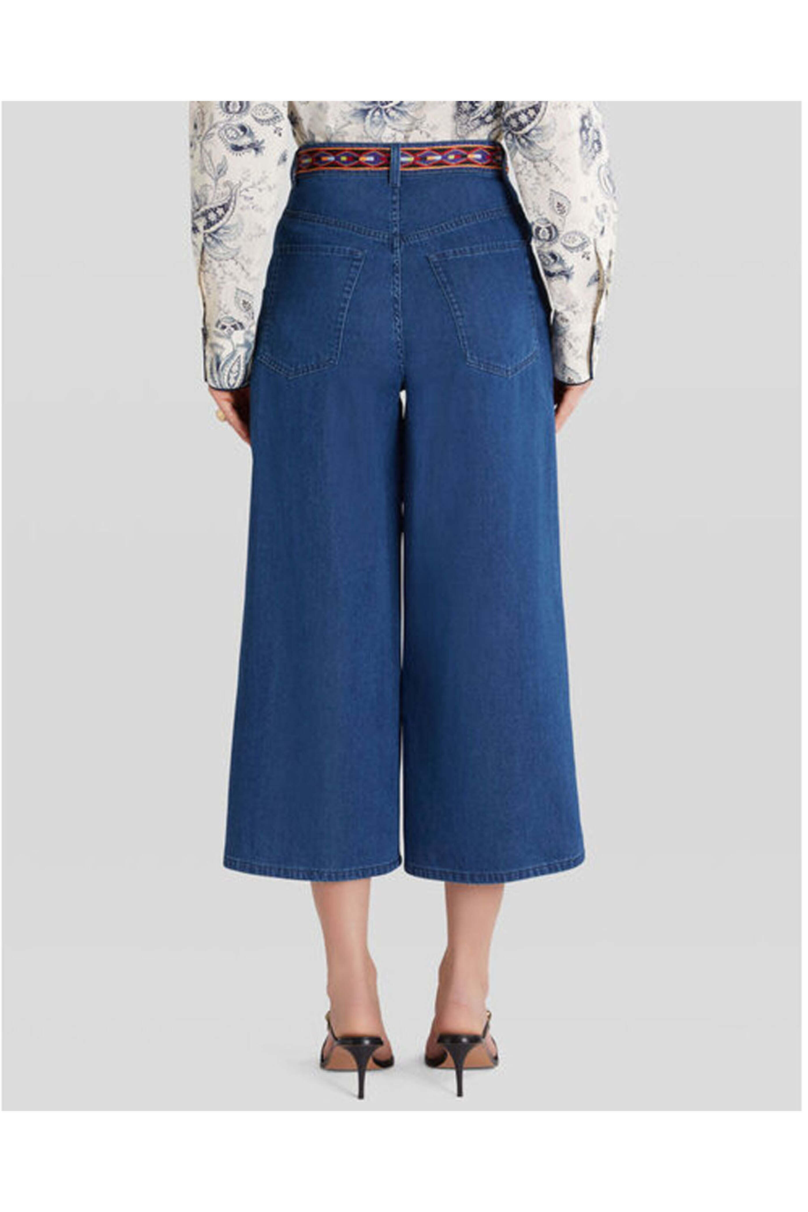 Etro - Wide Leg Crop Silk Panel Jean in Blue Comet