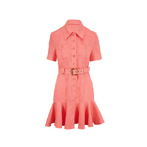 Zimmermann - Poppy Pink Belted Short Sleeve Mini Dress