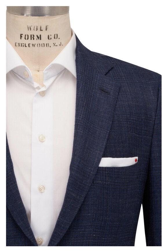 Kiton - Navy Plaid Cashmere, Silk & Linen Sportcoat 