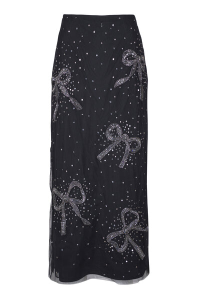 carolina herreraスカート Carolina Herrera - Black & Purple Floral Print Satin Midi Skirt