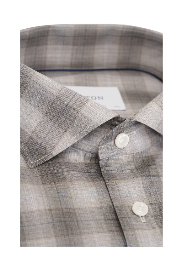 Eton Brown Check Mélange Fine Twill Dress Shirt - view 3