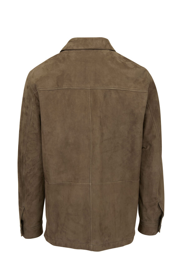 Brioni - Olive Suede Field Jacket | Mitchell Stores