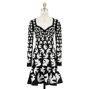 McQueen - Black & White Dove Jacquard Long Sleeve Dress