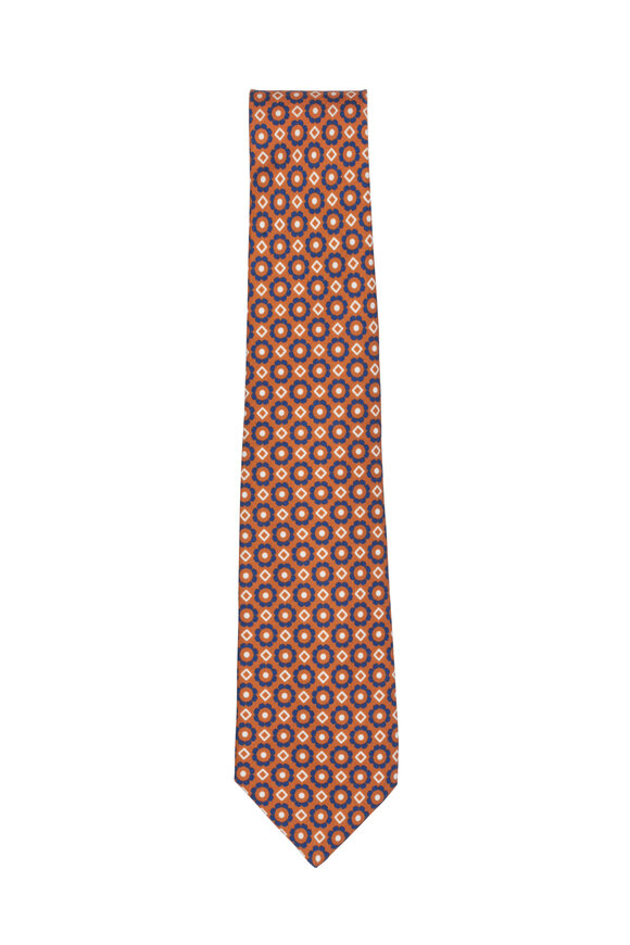 Kiton - Brown & Navy Blue Medallion Silk Necktie 
