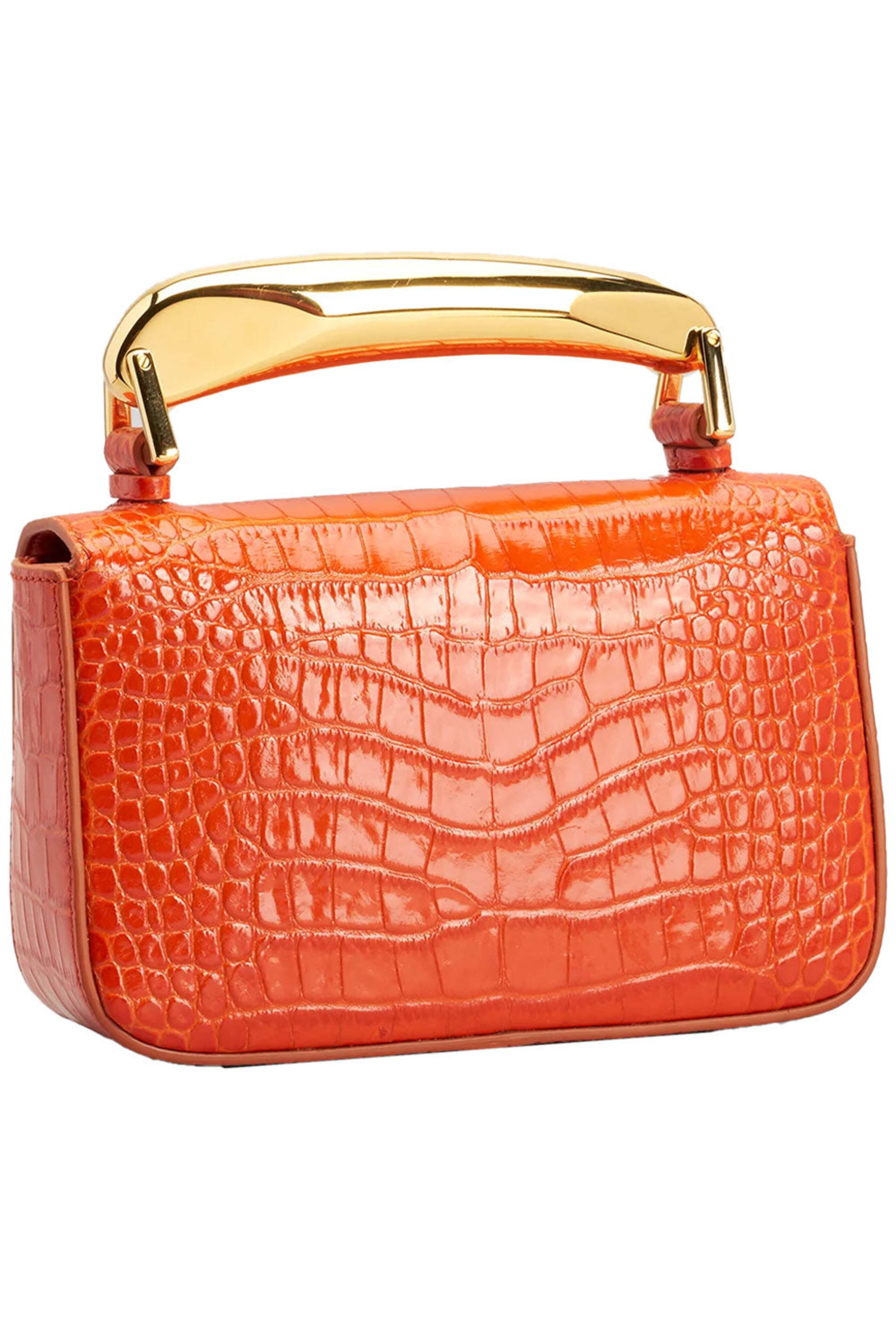 Tom Ford - Bianca Croc Embossed Shoulder Bag in Mango