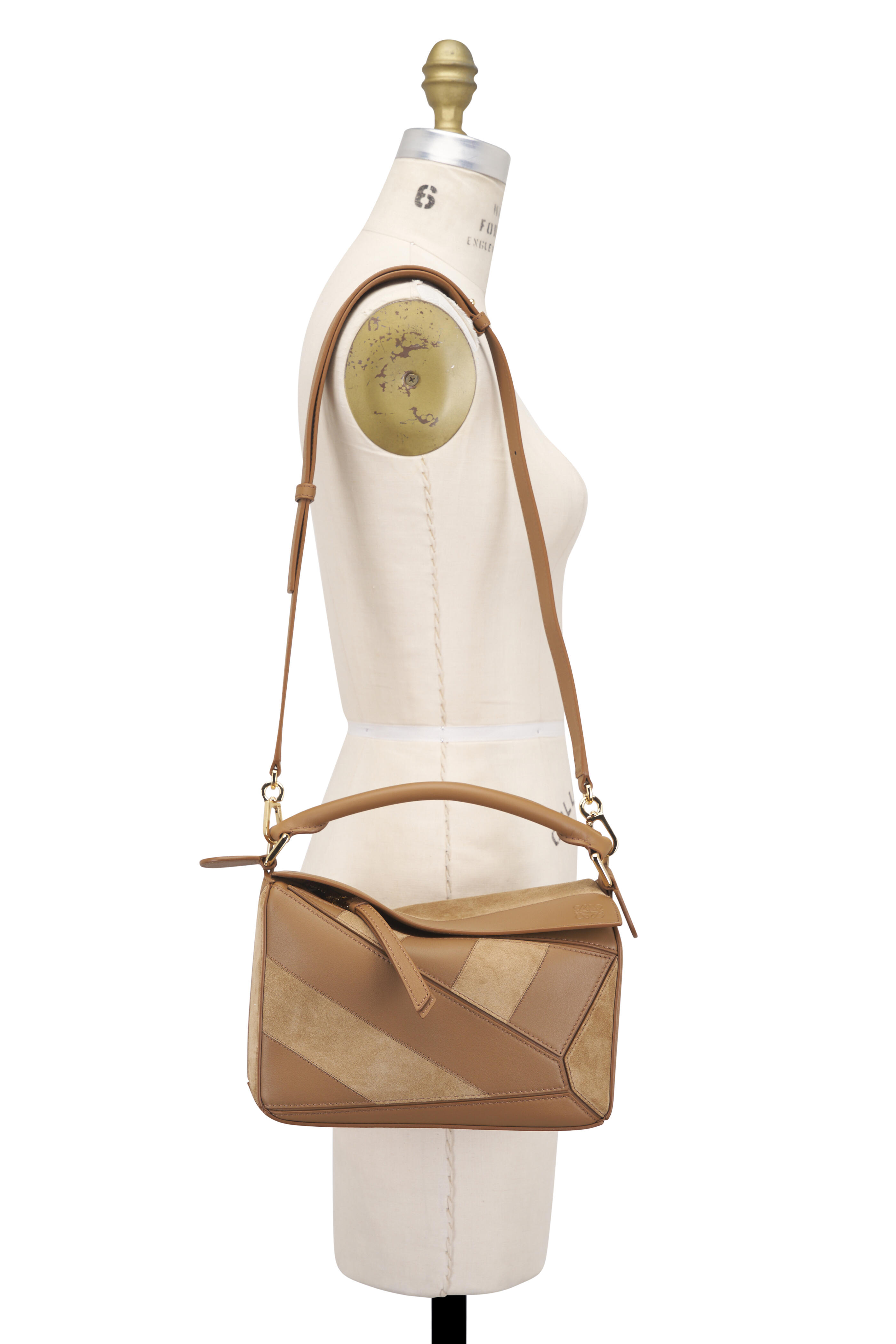 Loewe - Small Puzzle Oak Stripe Leather & Suede Bag