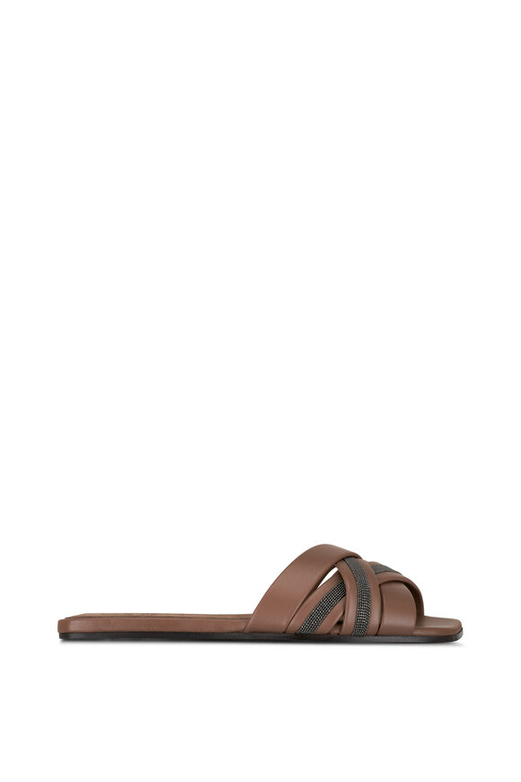 Brunello Cucinelli - Tawny Strappy Monili Trim Slide Sandal 