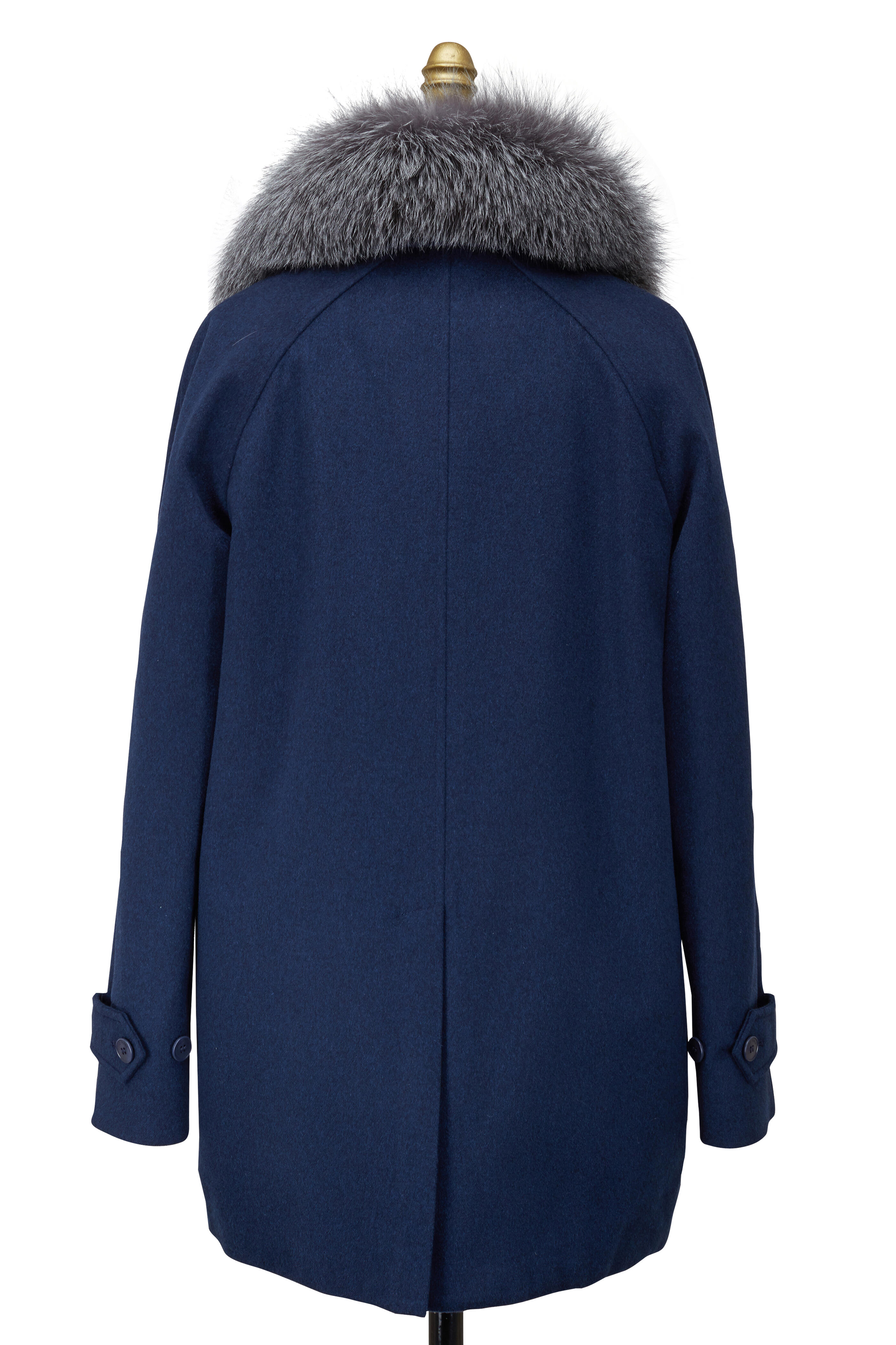 Loro Piana - Perry Navy Blue Cashmere & Fox Fur Storm Coat