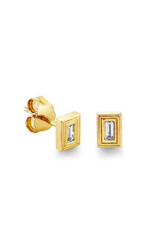 Sydney Evan 14k Yellow Gold Fluted Single Stone Baguette Studs - view 1