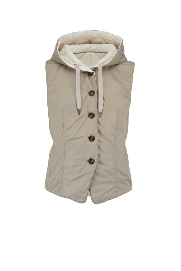 Brunello Cucinelli - Vanilla Quilted Nylon Hooded Reversible Vest