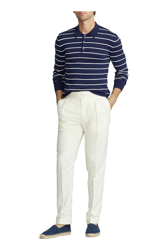Ralph Lauren Purple Label - Navy & White Striped Cotton Polo