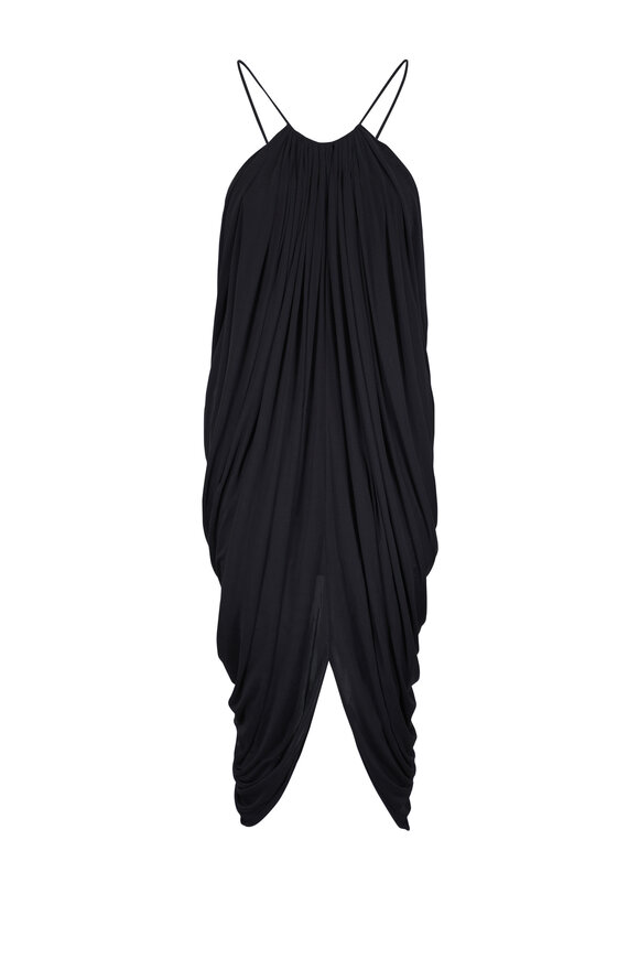 Loewe Black Draped Woven Silk Dress - view 1