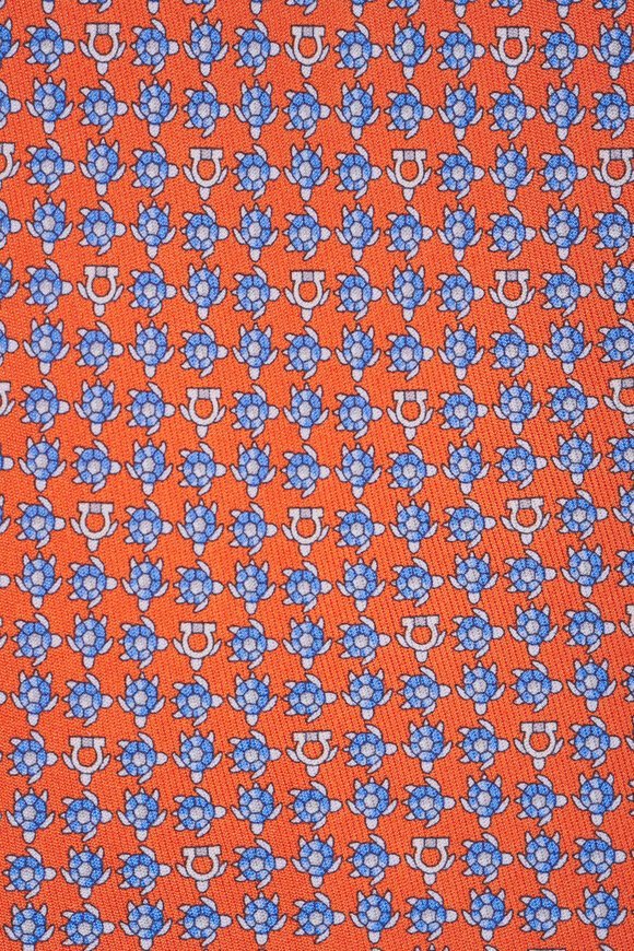 Ferragamo Orange Turtle Print Silk Necktie - view 2
