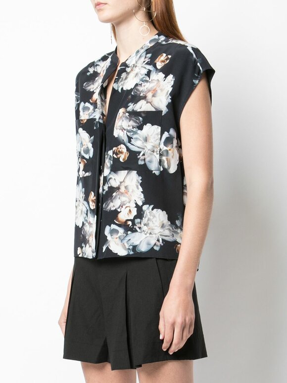 Vince - Black Silk Peony Printed Shell