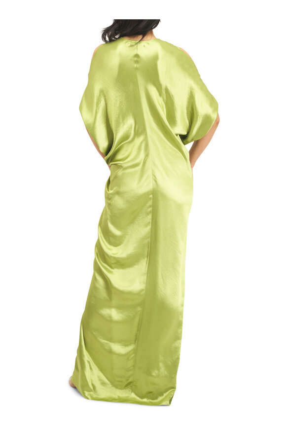 Zero + Maria Cornejo Long Miu Matcha Green Shiny Draped Dress - view 4