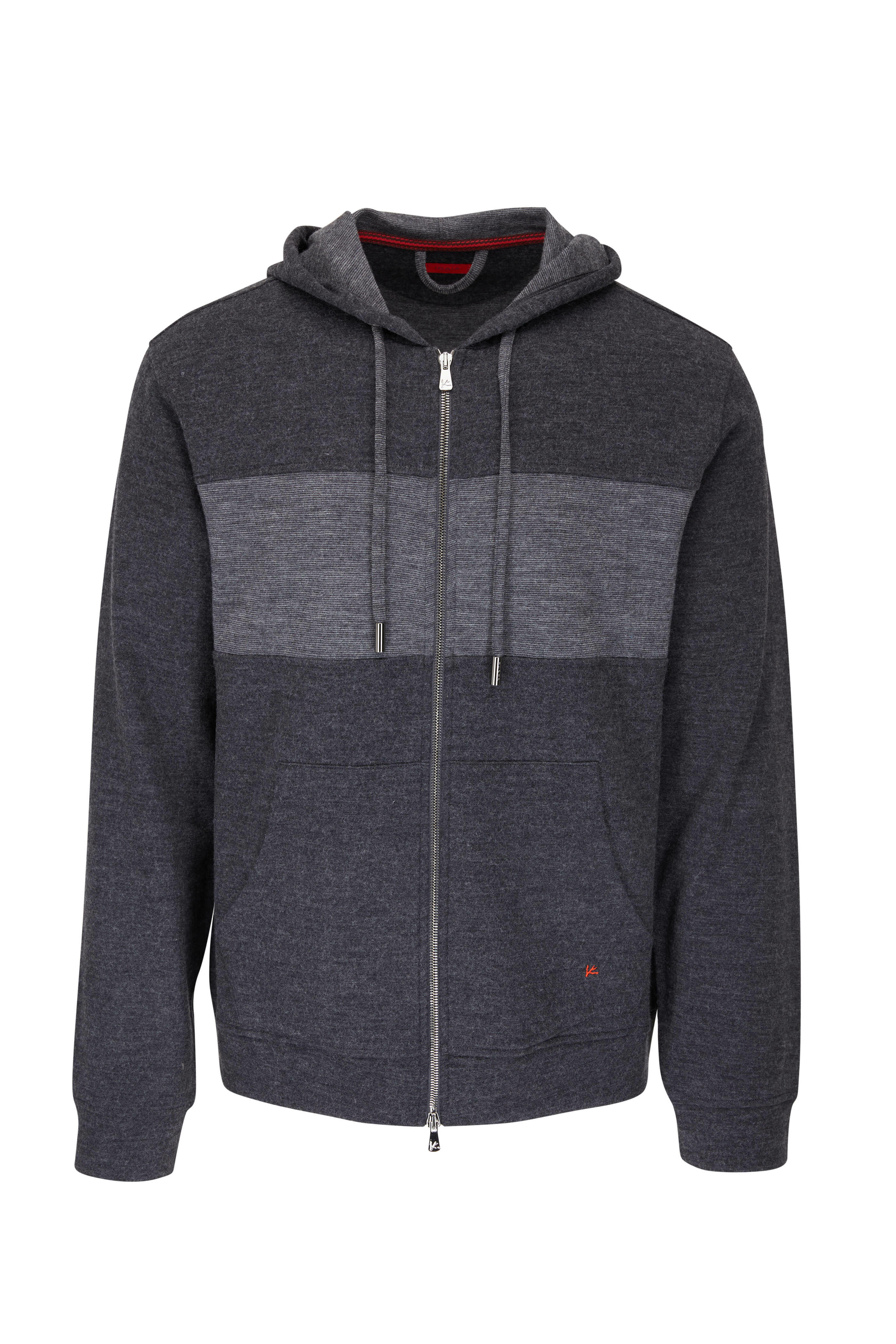 Isaia - Charcoal Wool Colorblock Zip Hoodie | Mitchell Stores
