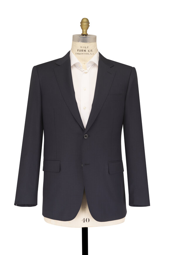 Canali Navy Blue Wool Subtle Check Suit - view 2