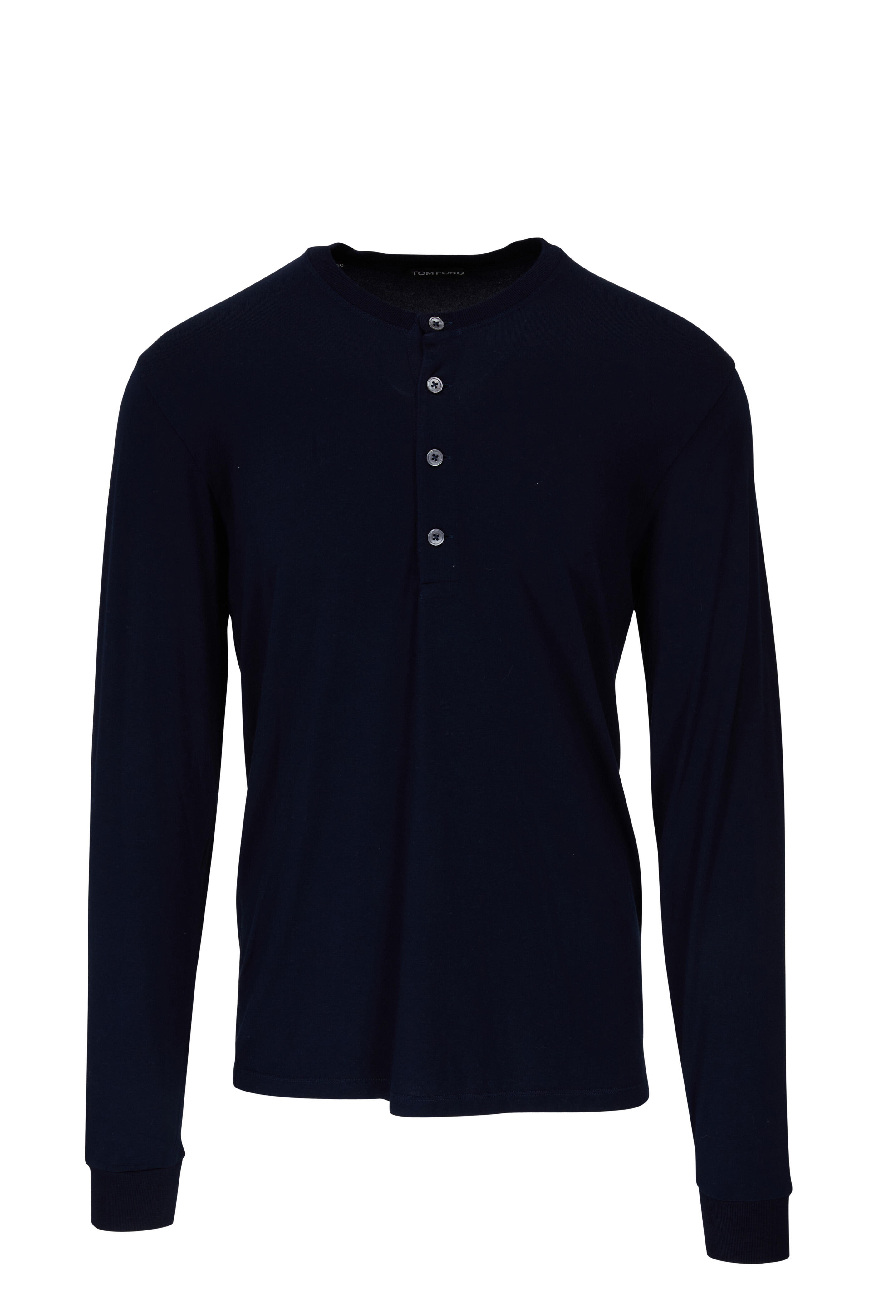 Tom Ford - Navy Jersey Long Sleeve Henley | Mitchell Stores