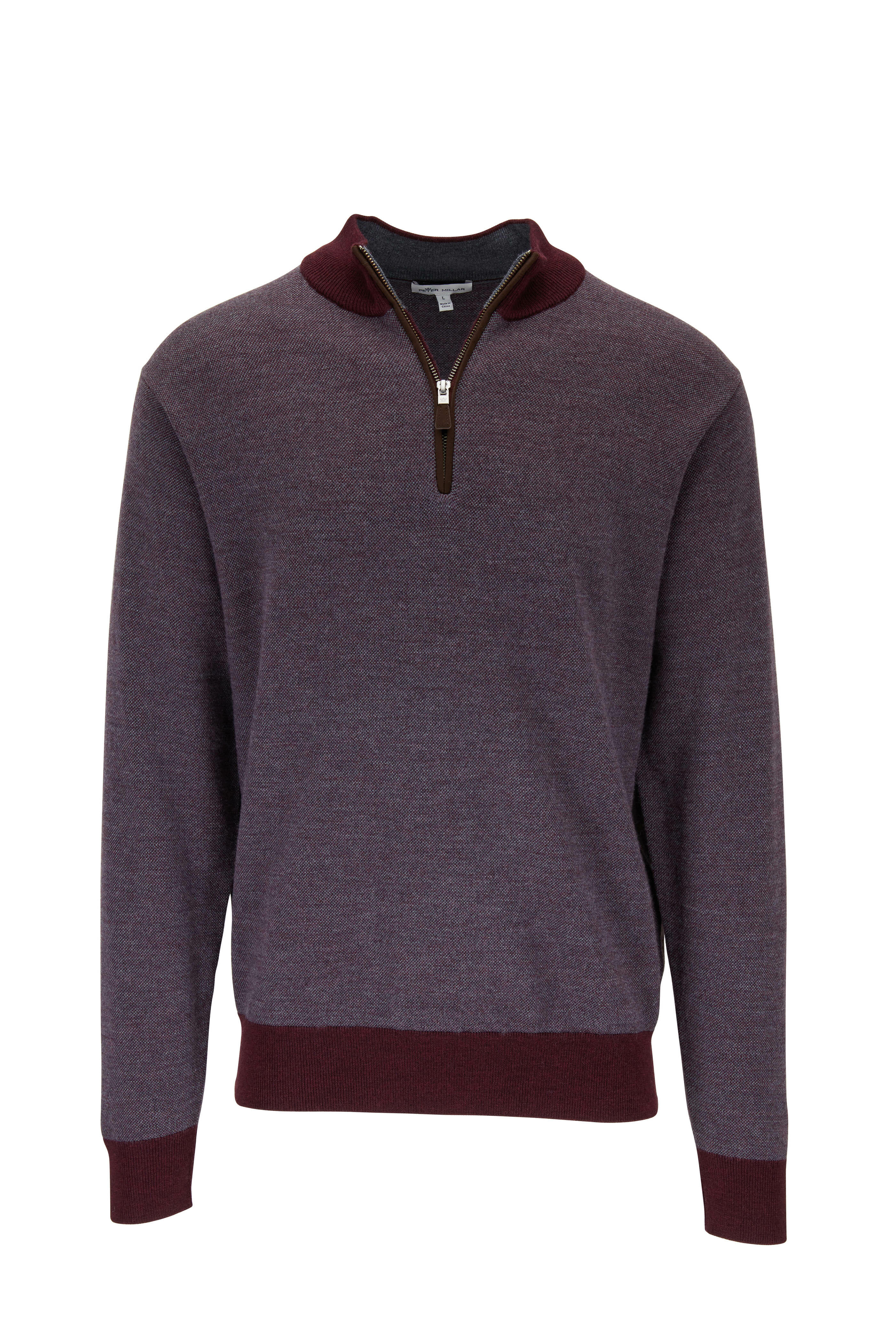 Peter Millar - Burgundy Birdseye Quarter-Zip Merino Wool Pullover