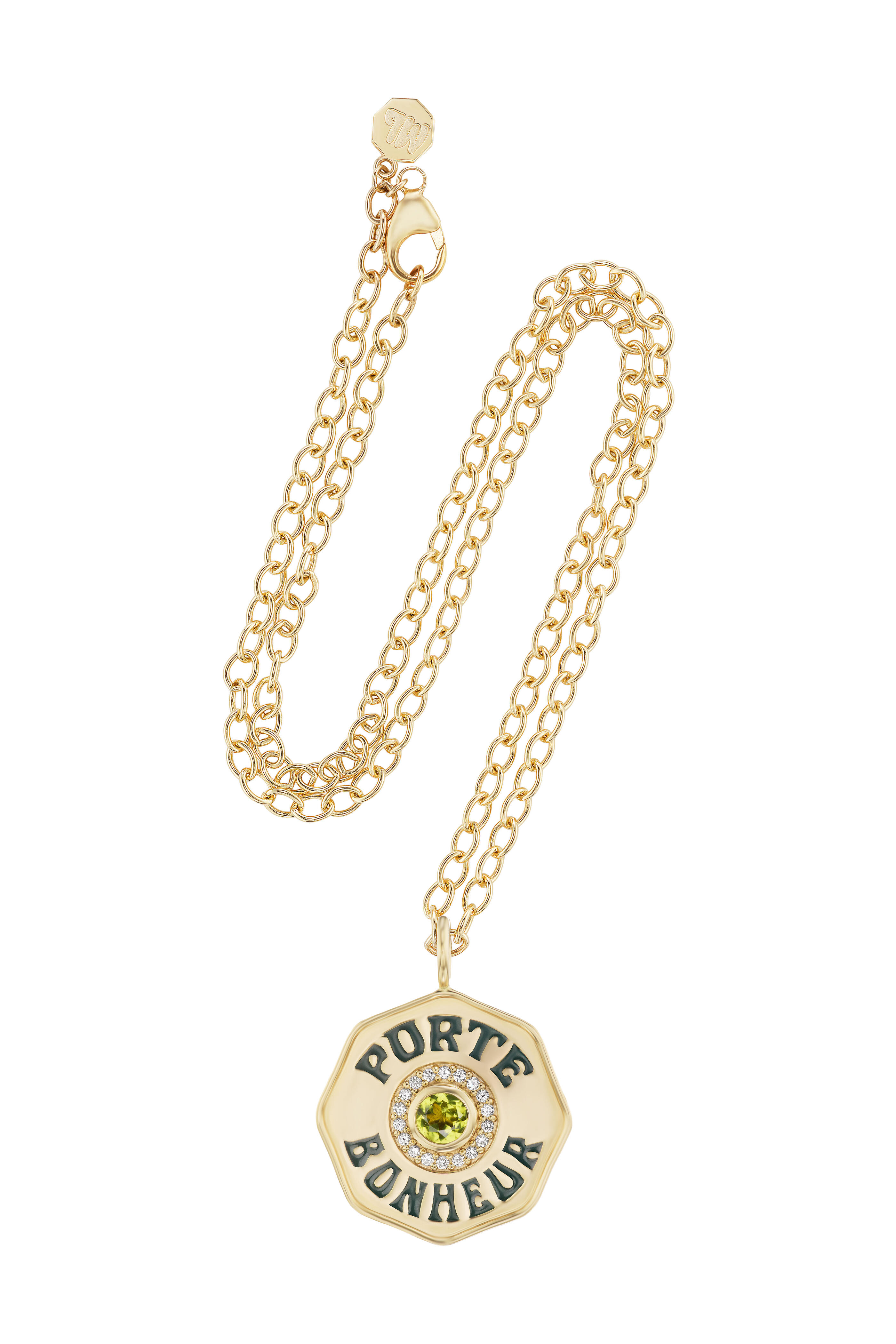 Marlo Laz - 14k Gold Diamond Halo Porte Bonheur Peridot Charm