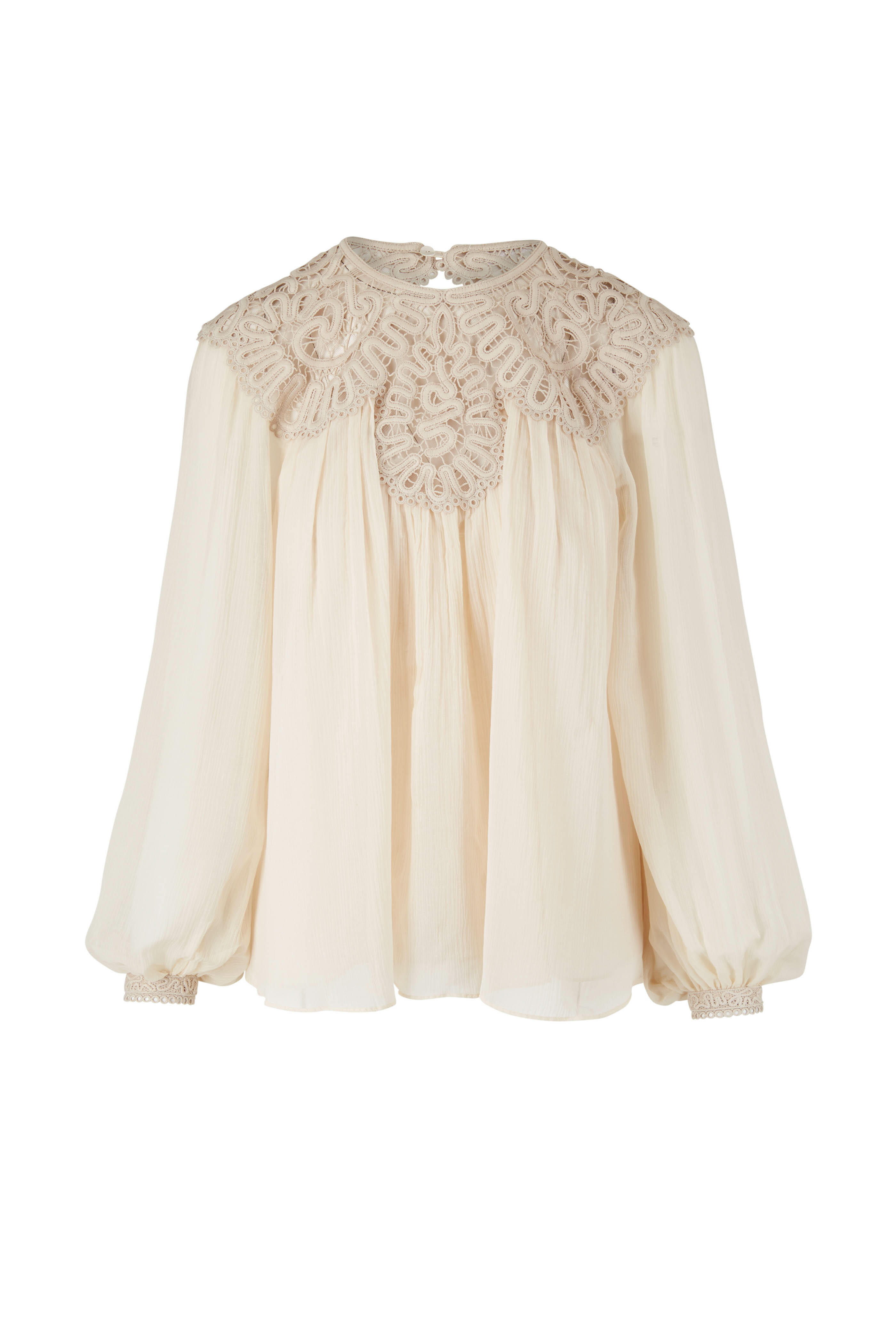 Jonathan Simkhai - Melanie Ivory Lace-Trimmed Chiffon Blouse