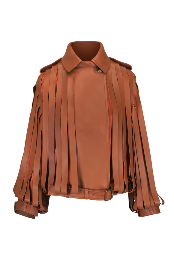 Loewe Tan Ribbon Cutout Leather Jacket - view 5