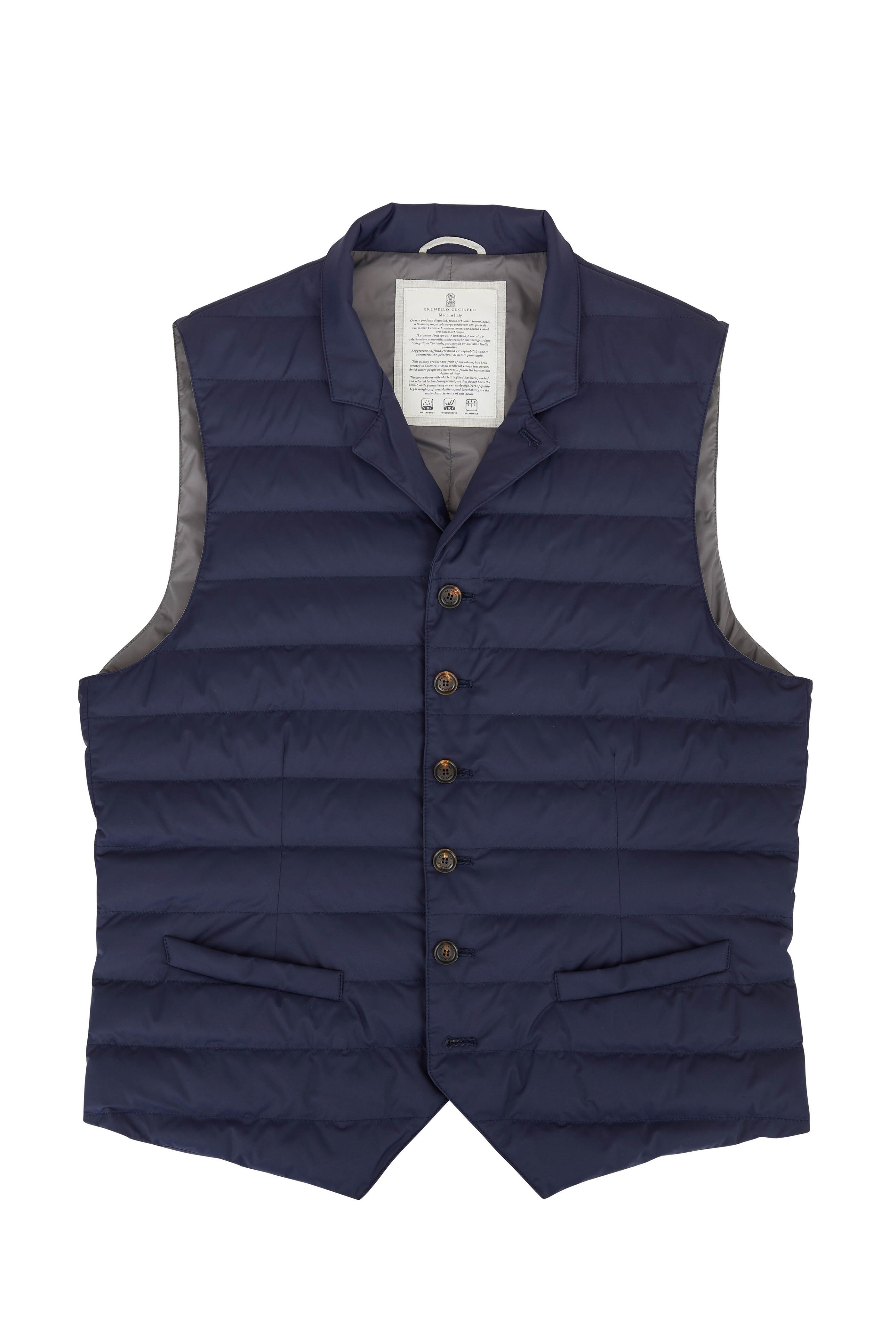 Brunello Cucinelli - Navy Button Front Quilted Vest - view 1