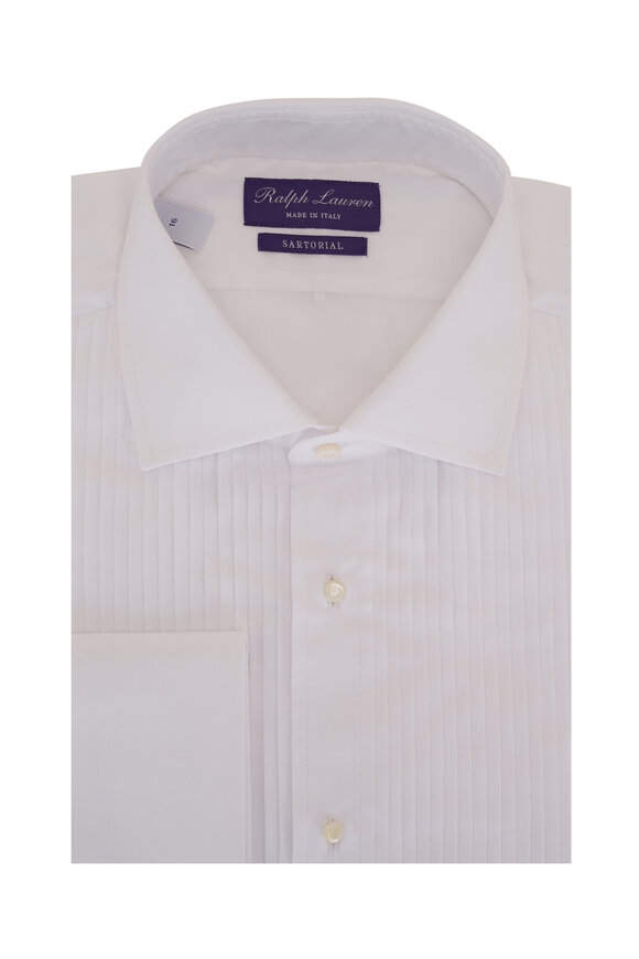 Ralph Lauren Purple Label - White Poplin Pleated Formal Dress Shirt 