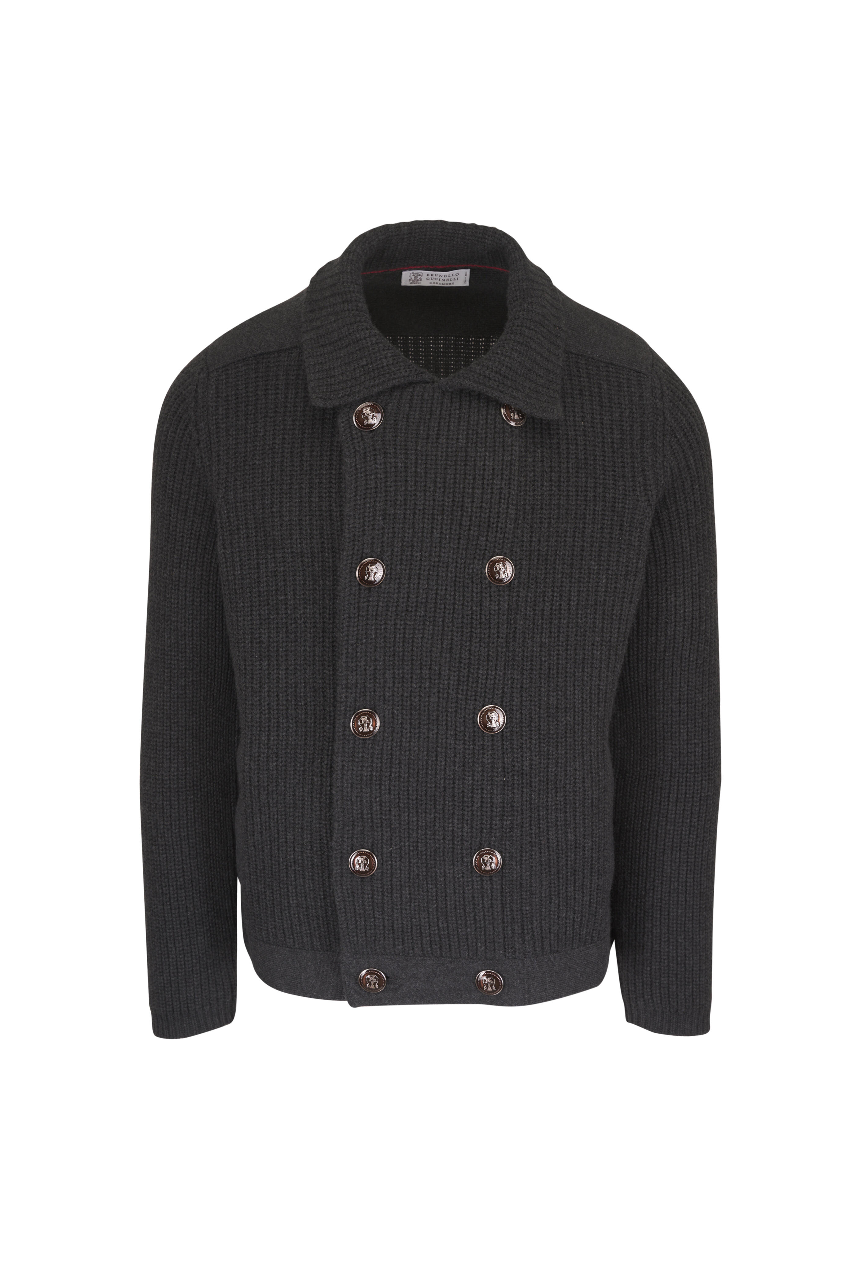 Brunello Cucinelli - Charcoal Gray Cashmere Double Breasted Cardigan - view 1