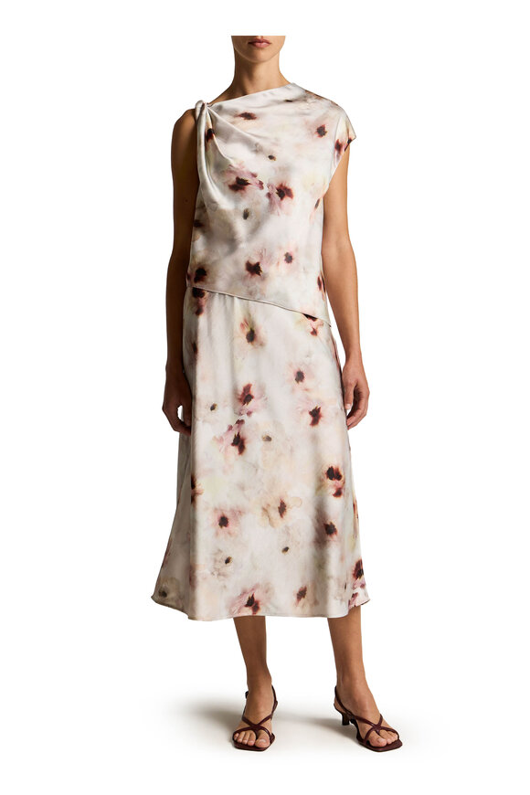 Vince Soft Peony Watercolor Floral Satin Slip Skirt - view 2